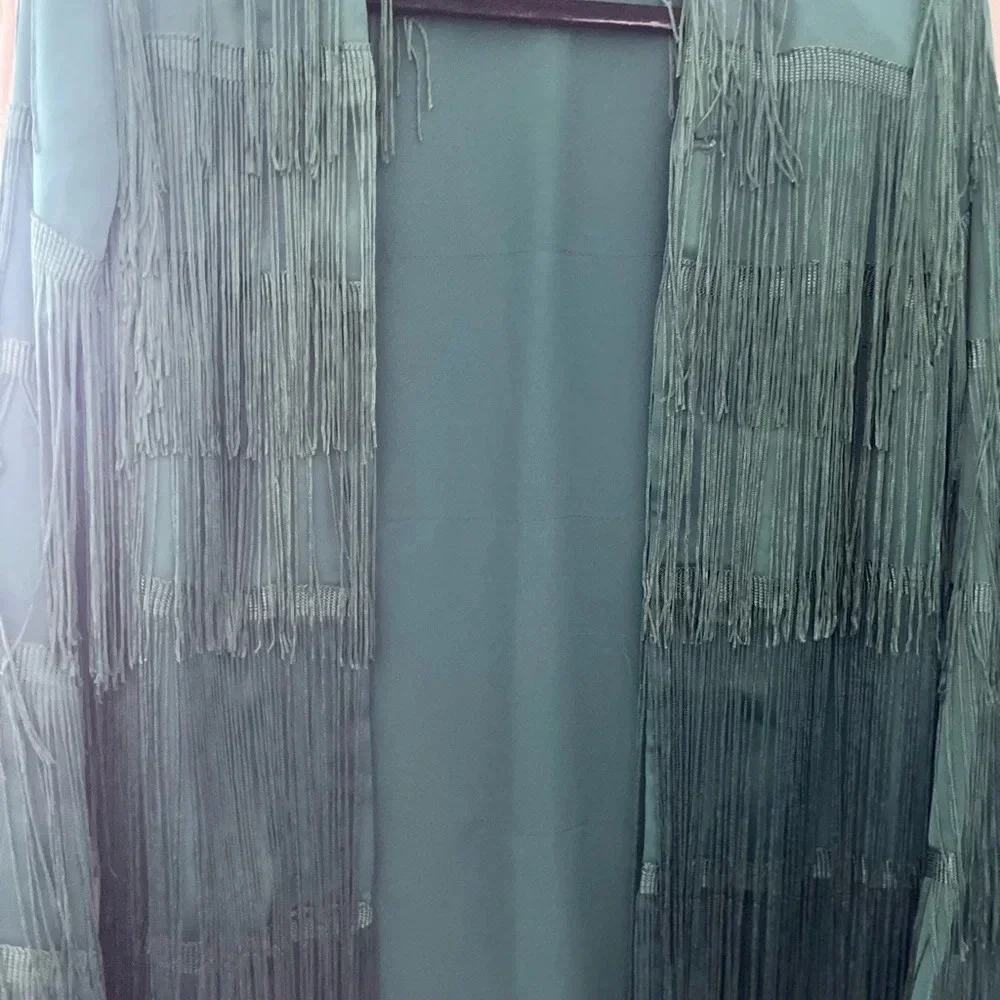 House of Harlow 1960 x Revolve Ramsey Fringe Jacket in Emerald Green - Picture 3 of 8